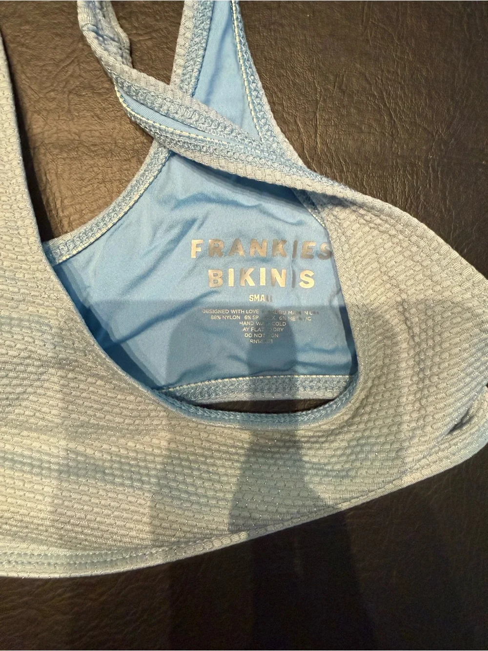 Frankie’s bikinis Light Blue Textured Ribbed Bikini top size S